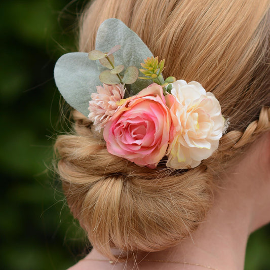 Pink Peony Flower Hair Clip | Bridesmaids Clip | Floral Headpiece | Bridal Hair Clip | Flower Bun Clip | Peony Hair Clip