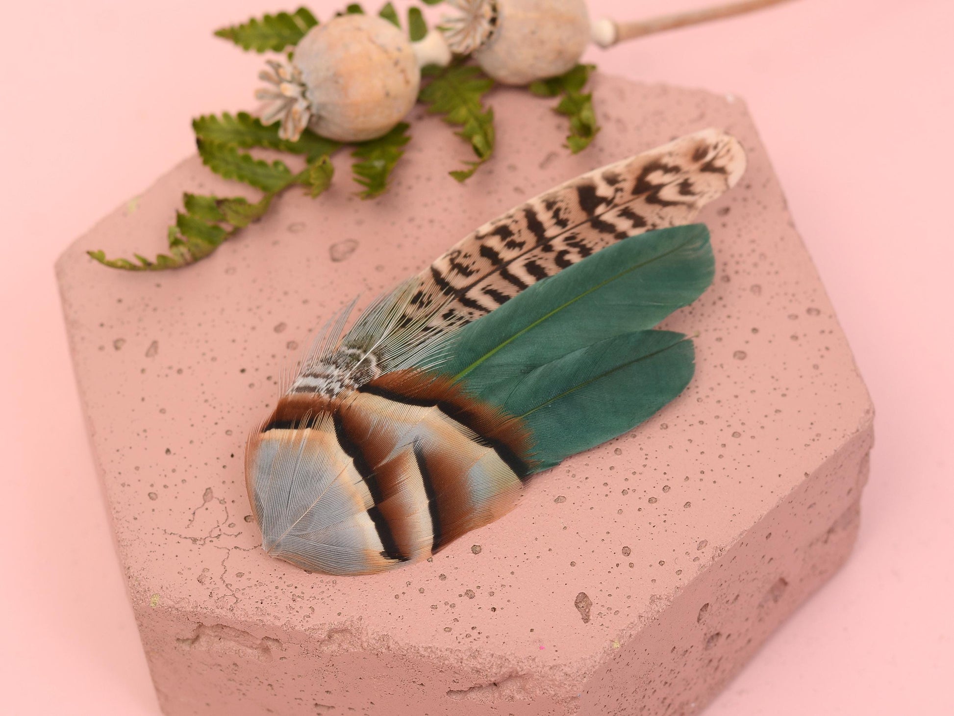 Green Partridge and Pheasant Feather Hair Clip / Boutonniere Set | Pheasant Feather Fascinator | Bridesmaid Hair Clip