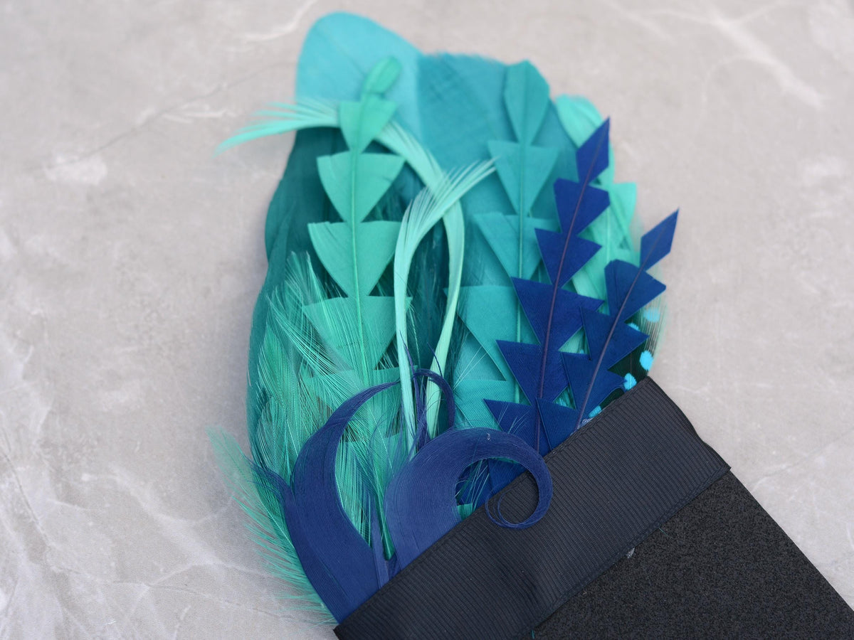 Turquoise, Green and Blue Feather Pocket Square No.247 Suit Accessory