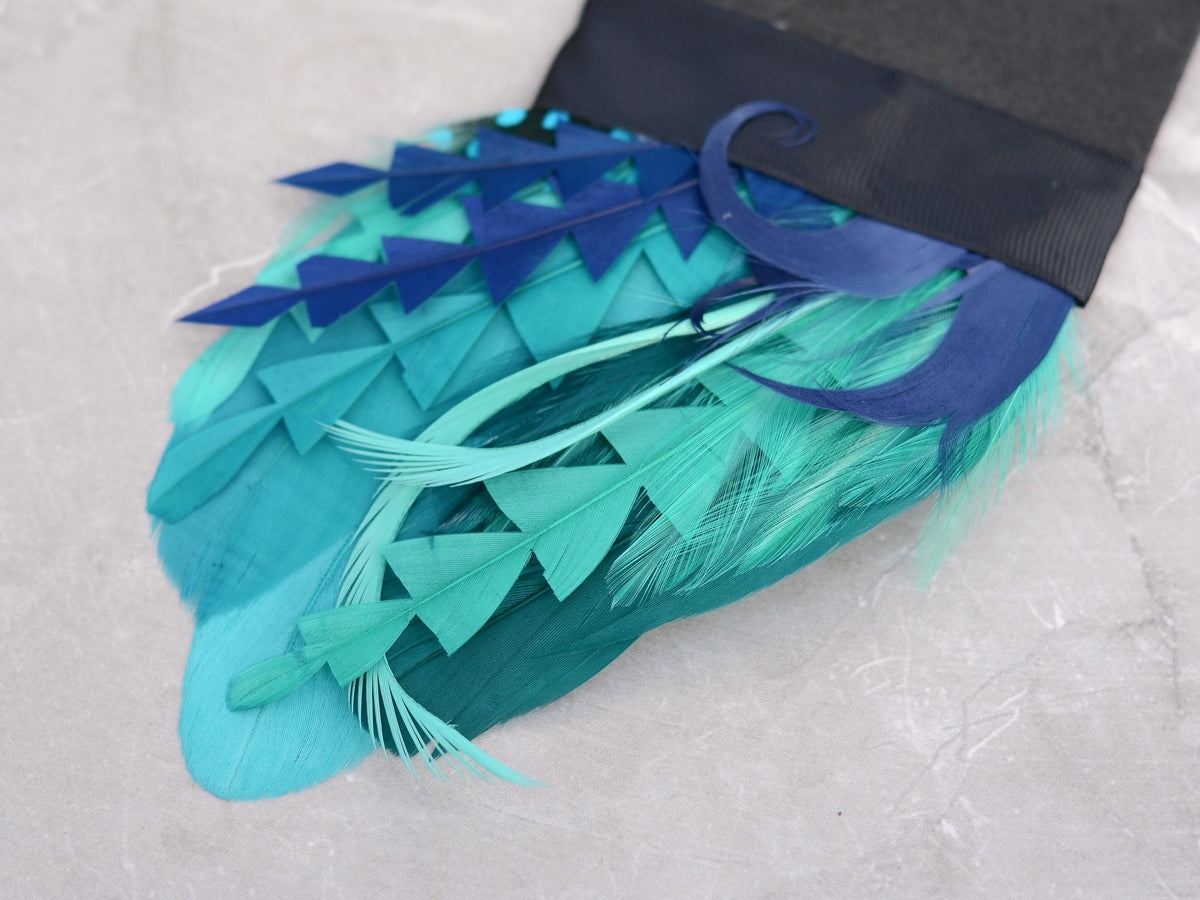Turquoise, Green and Blue Feather Pocket Square No.247 Suit Accessory