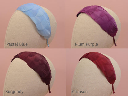 Soft Goose Feather Headband in Green, Navy Blue, Royal Blue, Teal, Black, Pink, Red, Plum Purple, Burgundy, Yellow, Black, White, Ivory