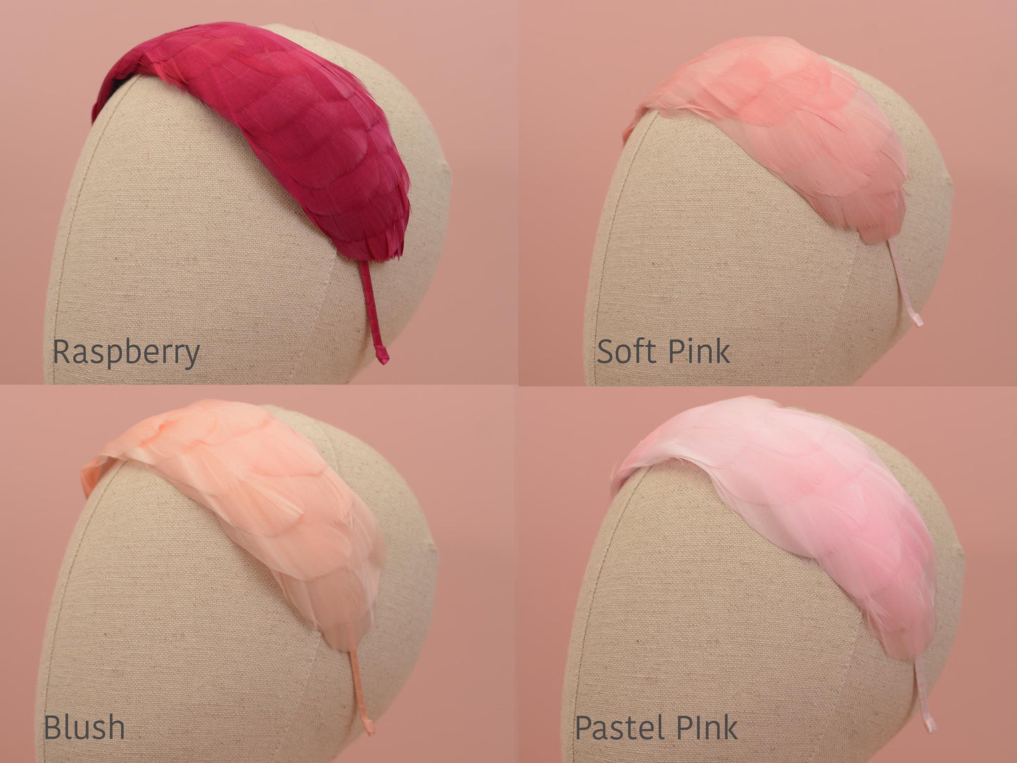 Soft Goose Feather Headband in Green, Navy Blue, Royal Blue, Teal, Black, Pink, Red, Plum Purple, Burgundy, Yellow, Black, White, Ivory