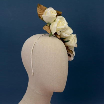 Floating Ivory and Gold Roses Flower Crown Headpiece | Flower Headband | Bridal Headpiece | Wedding Headpiece | Races Headpiece