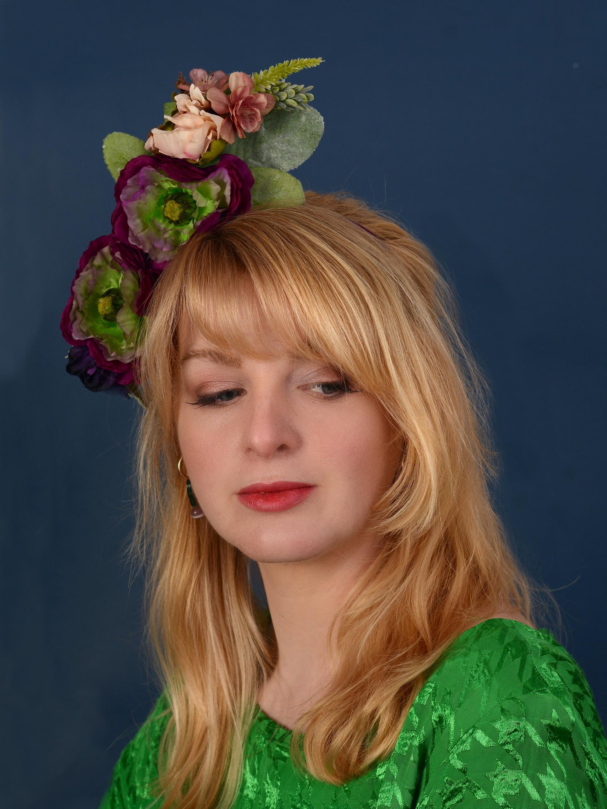 Sculptural Plum and Peach Flower Headpiece | Flower Crown | Flower Headband | Wedding Headpiece | Races Headpiece