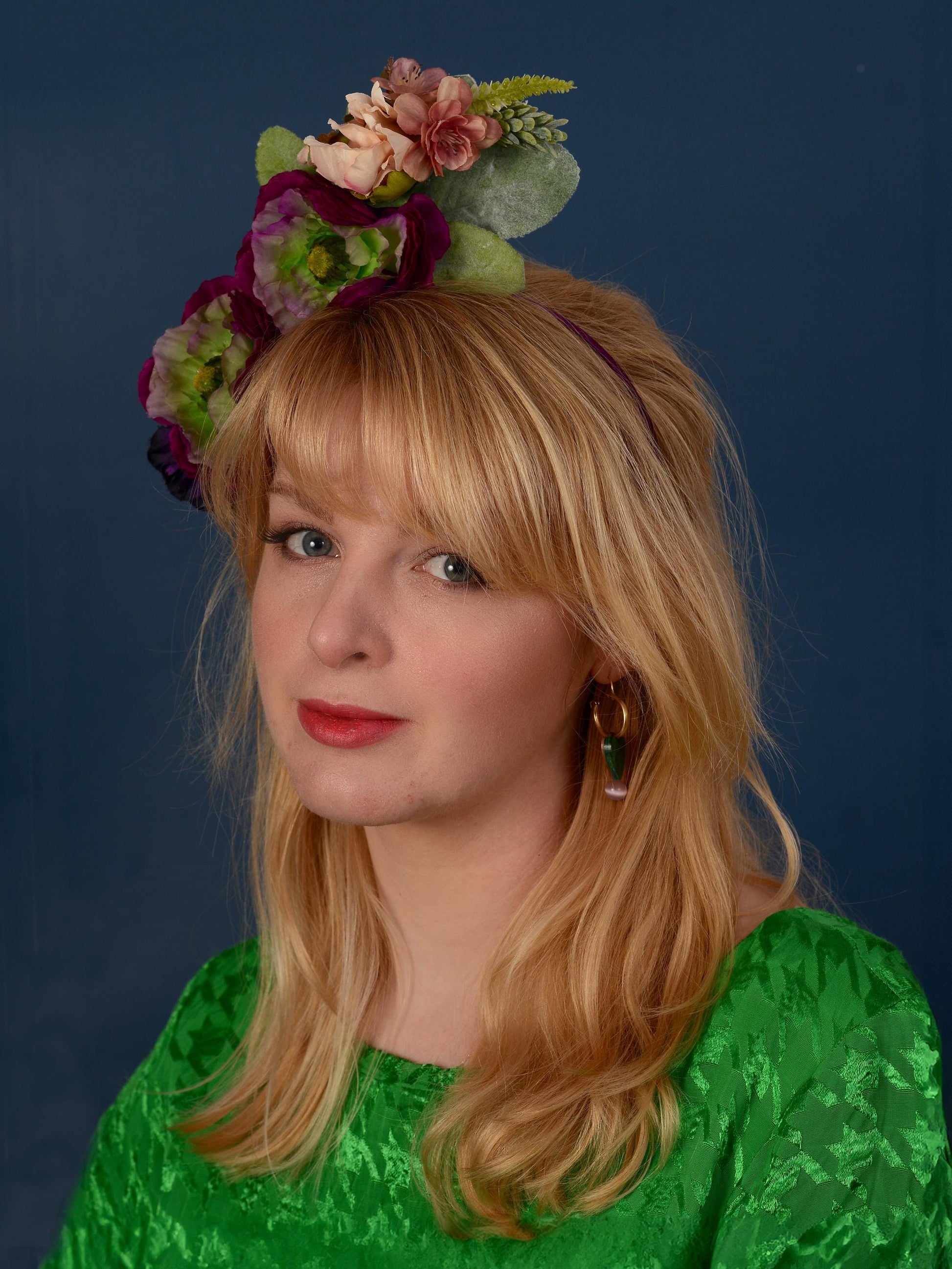Sculptural Plum and Peach Flower Headpiece | Flower Crown | Flower Headband | Wedding Headpiece | Races Headpiece
