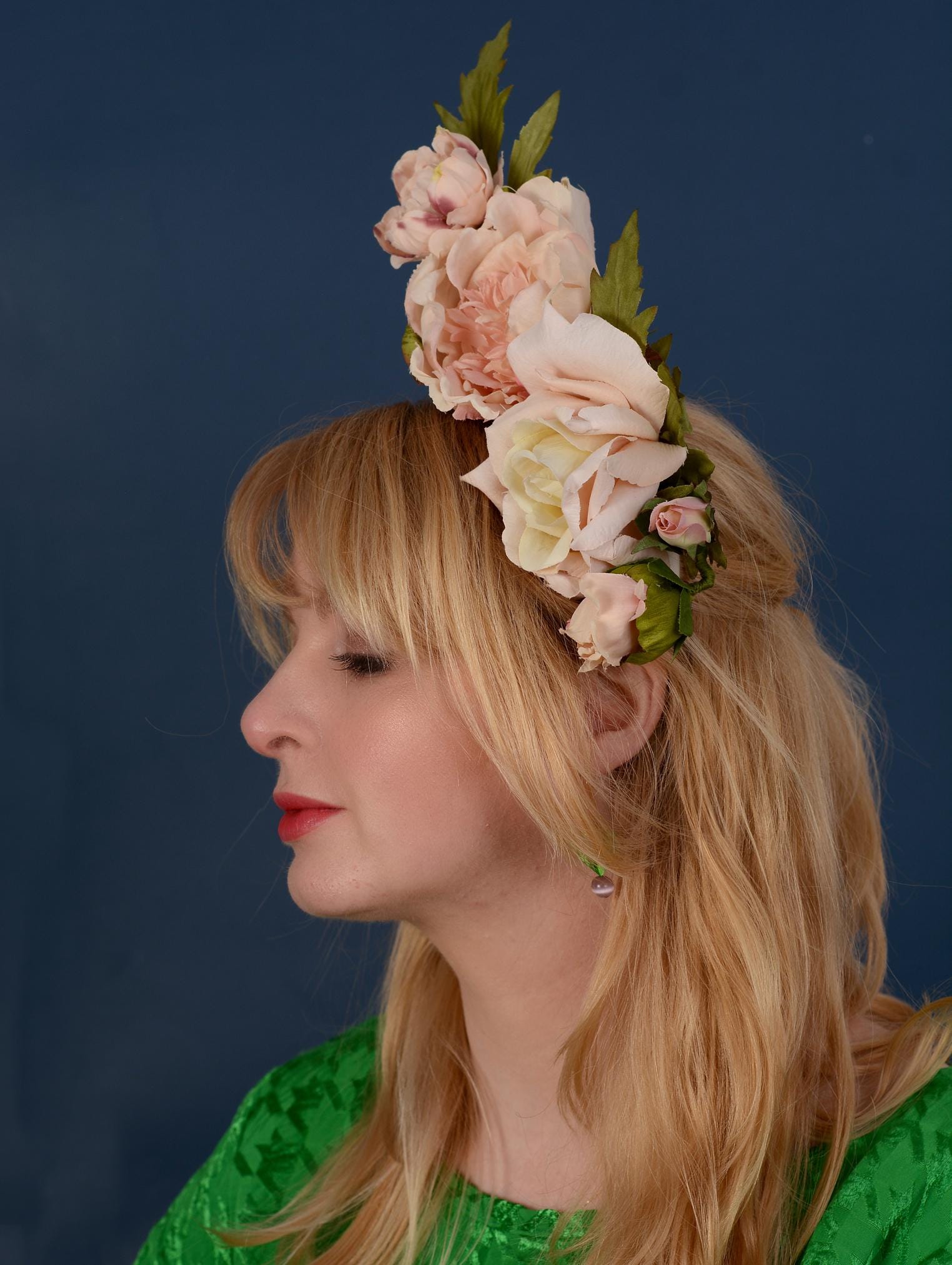 Floating Flower Headpiece in Blush Pink Peony and Roses | Flower Crown | Flower Headband | Wedding Headpiece | Races Headpiece