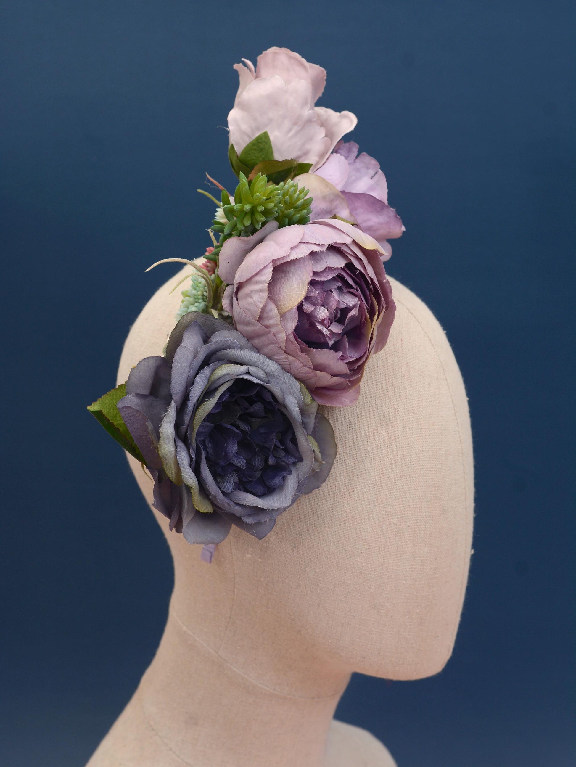Flower Headpiece in Blue and Lavender Purple | Rose Flower Crown | Flower Fascinator | Flower Headband | Wedding Headpiece | Races Headpiece