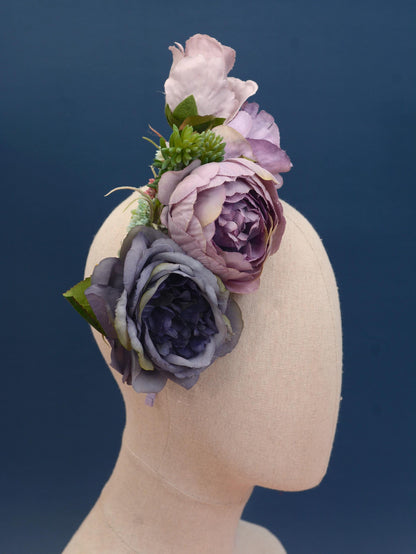 Flower Headpiece in Blue and Lavender Purple | Rose Flower Crown | Flower Fascinator | Flower Headband | Wedding Headpiece | Races Headpiece