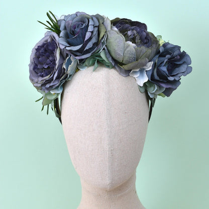 Oceana - Flower Crown Headpiece in Blue | Blue Flower Crown | Peony Flower Crown | Rose Headband | Something Blue | Bridal Headpiece