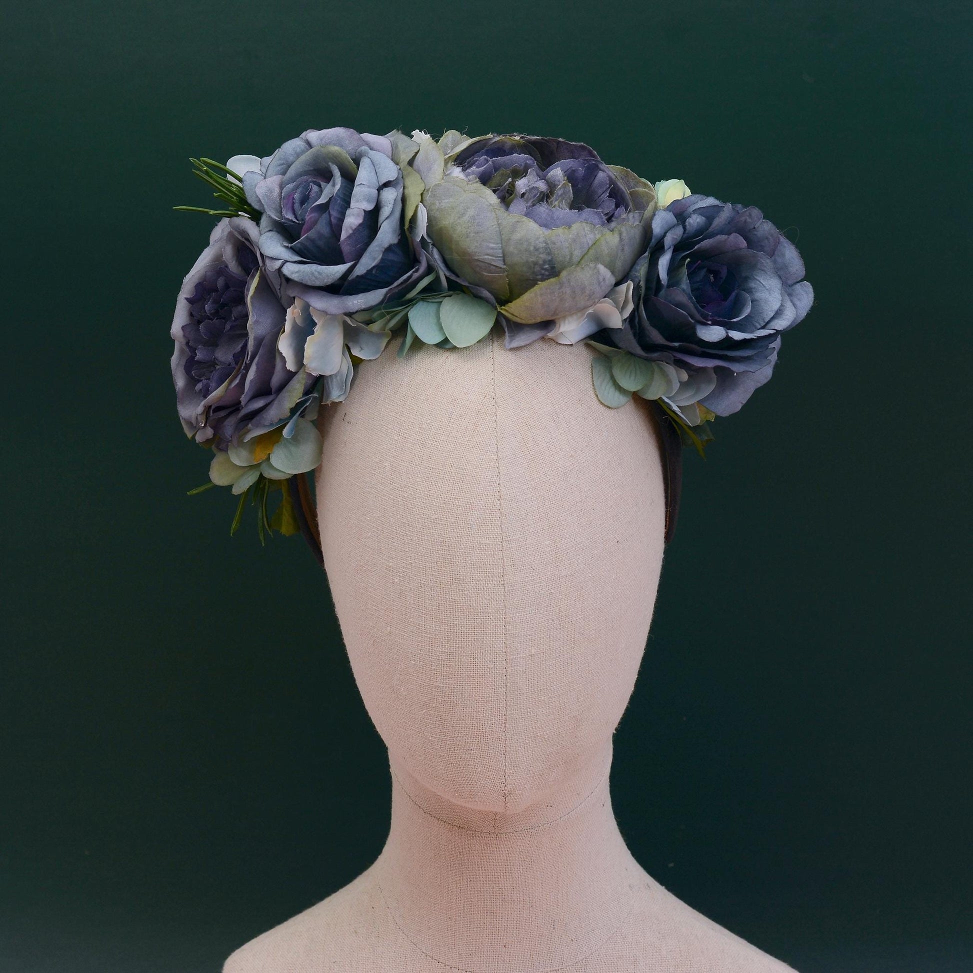 Oceana - Flower Crown Headpiece in Blue | Blue Flower Crown | Peony Flower Crown | Rose Headband | Something Blue | Bridal Headpiece