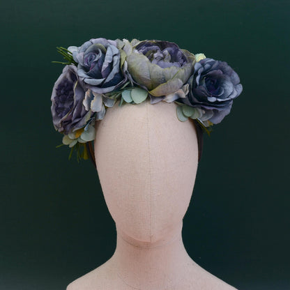 Oceana - Flower Crown Headpiece in Blue | Blue Flower Crown | Peony Flower Crown | Rose Headband | Something Blue | Bridal Headpiece