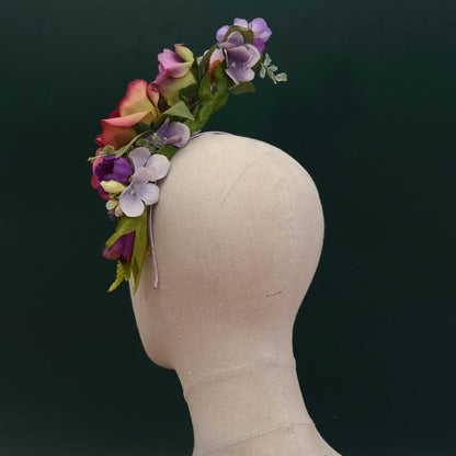 Sculptural Purple and Pink Roses Headpiece | Flower Crown | Flower Fascinator | Flower Headband | Wedding Headpiece | Races Headpiece