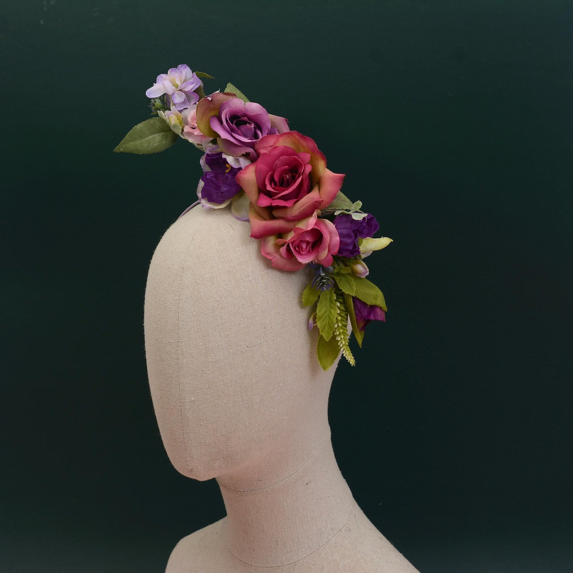 Sculptural Purple and Pink Roses Headpiece | Flower Crown | Flower Fascinator | Flower Headband | Wedding Headpiece | Races Headpiece