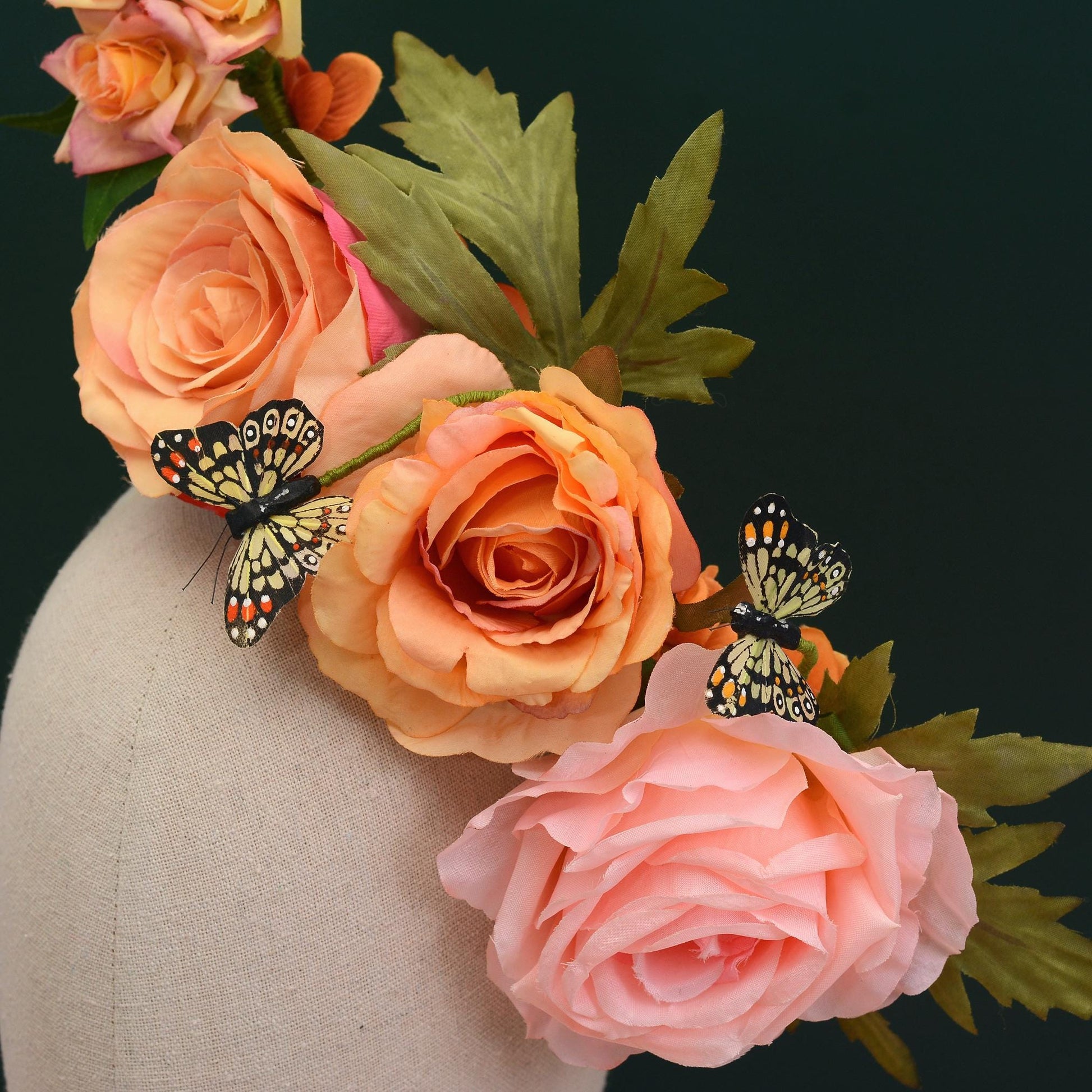 Sculptural Roses Headpiece in Pink and Orange | Flower Fascinator | Flower Headband | Wedding Headpiece | Races Headpiece