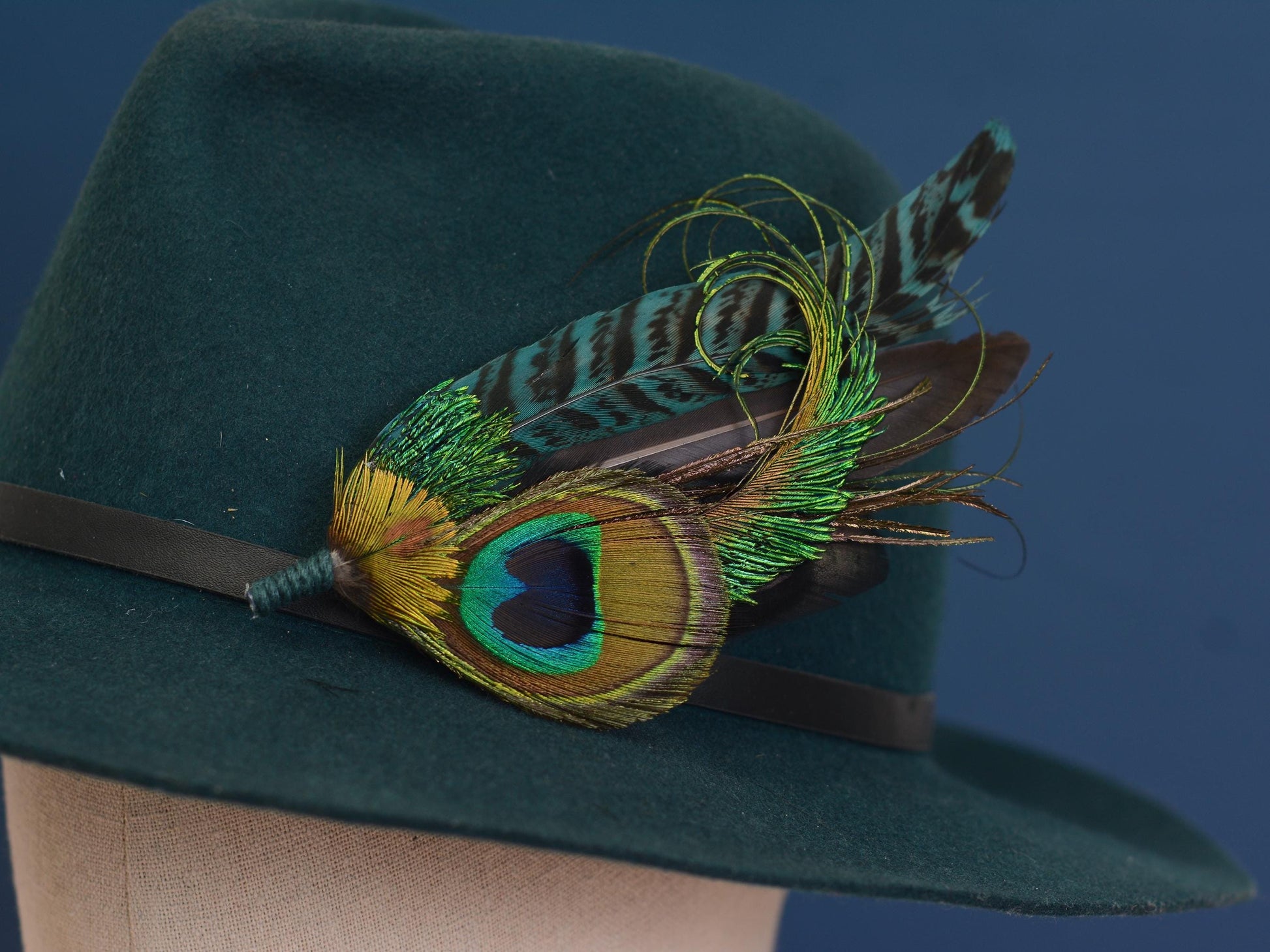 Teal Peacock Feather Lapel Pin Large | Feather Boutonniere | Pheasant Feather Brooch | Feather Hat Pin
