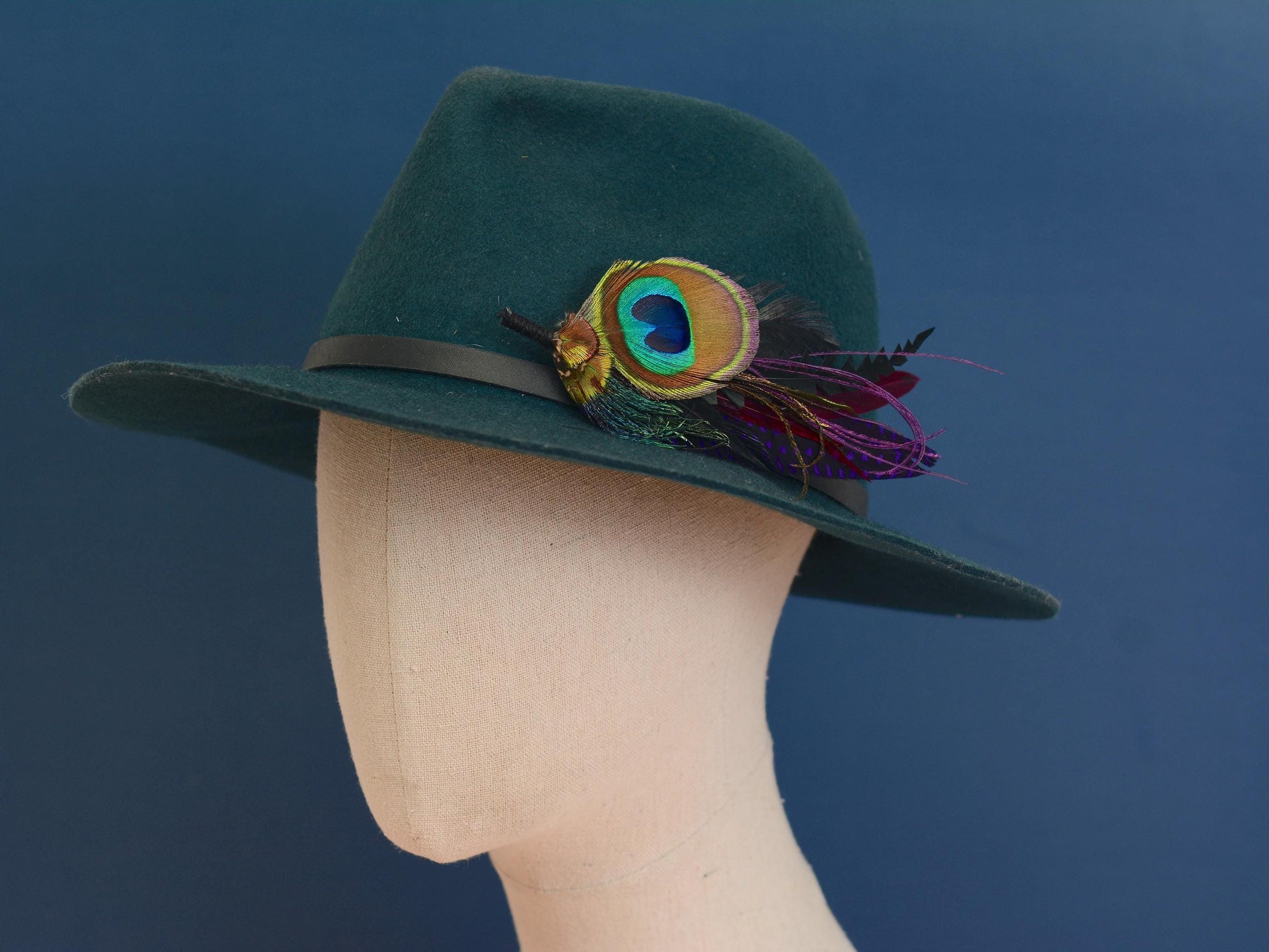 Purple and Peacock Feather Boutonniere No.325 | Feather Hat Pin