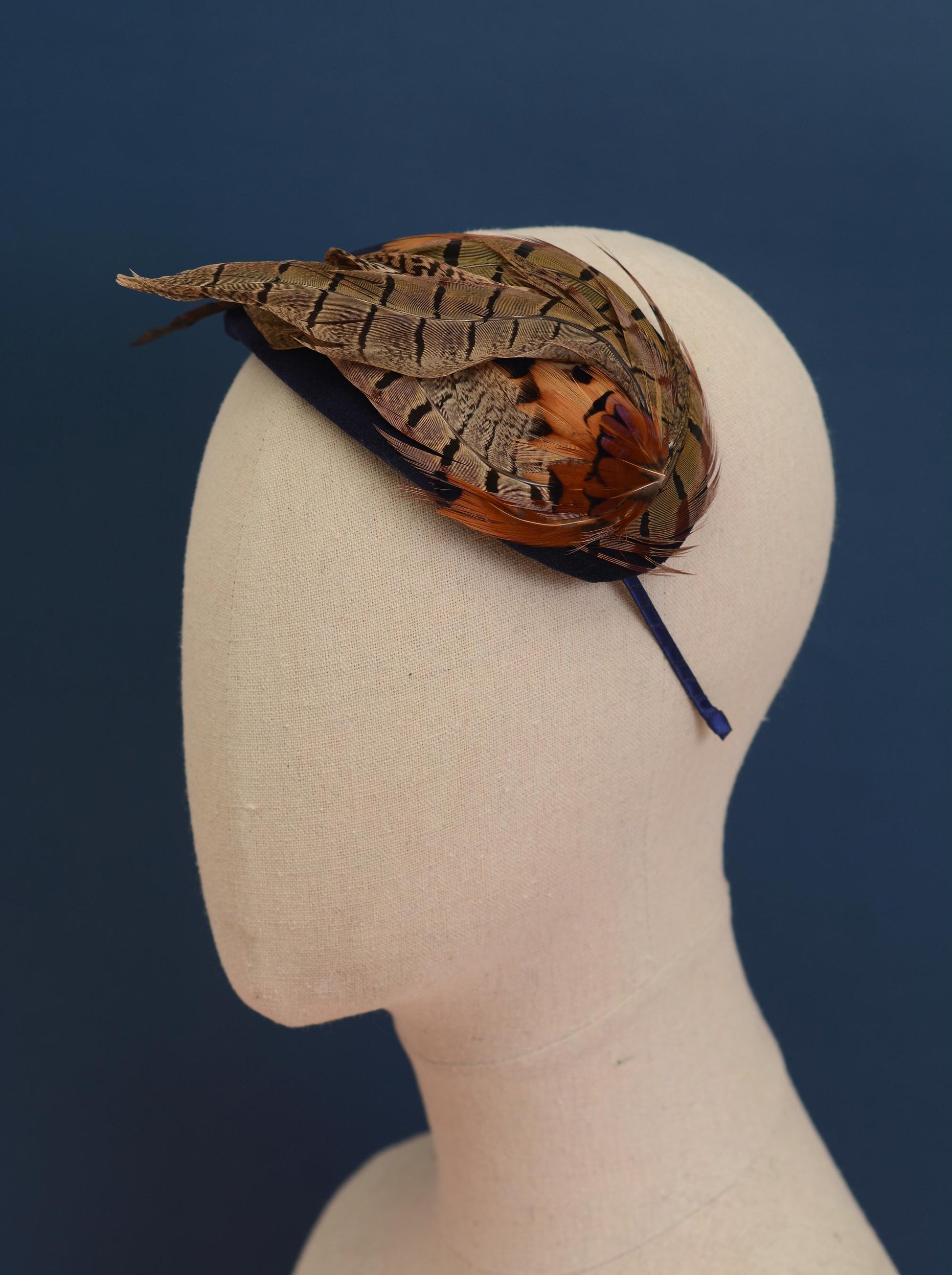 Face Hugger Feather Fascinator in Black Silk and Black Pheasant Feathers | Black Feather Hat | Wedding Fascinator
