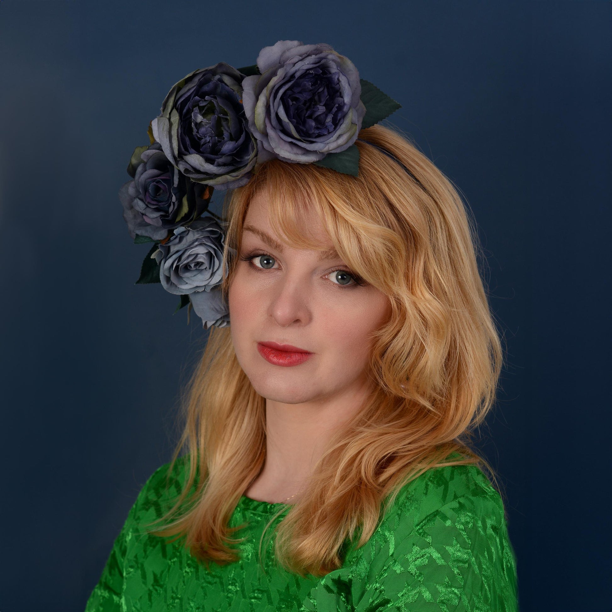 Sculptural Floating Flower Headpiece in Shades of Blue | Floating Rose Flower Crown | Flower Headband | Wedding Headpiece | Races Headpiece