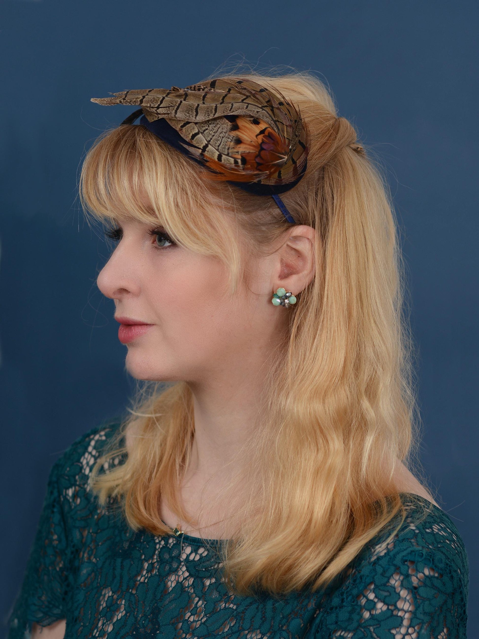 Face Hugger Feather Fascinator in Black Silk and Black Pheasant Feathers | Black Feather Hat | Wedding Fascinator