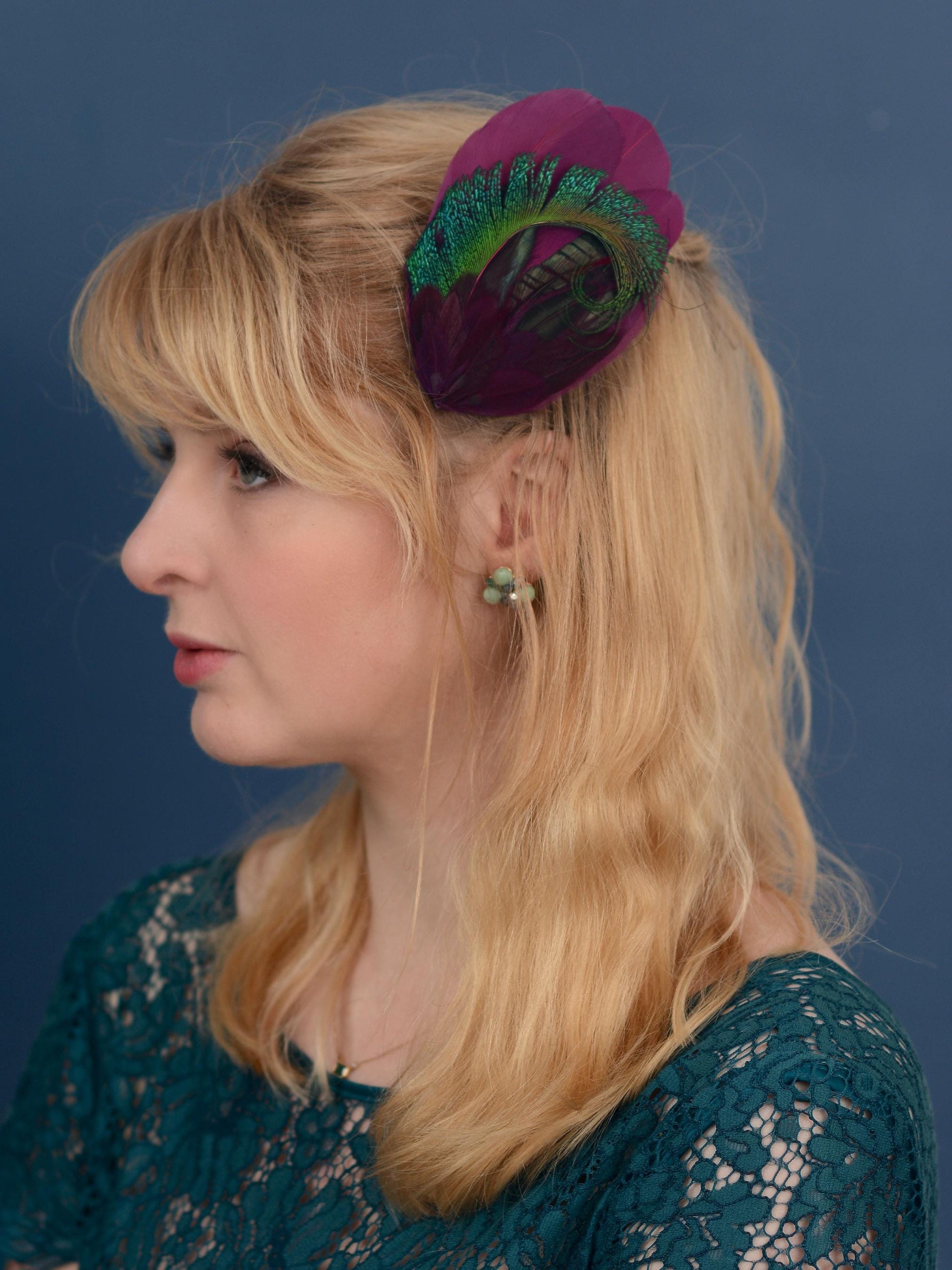 Purple and Peacock Feather Hair Clip No.24 | Peacock Feather Fascinator | Peacock Feather Headpiece | Bridesmaid Hair Clip | Wedding