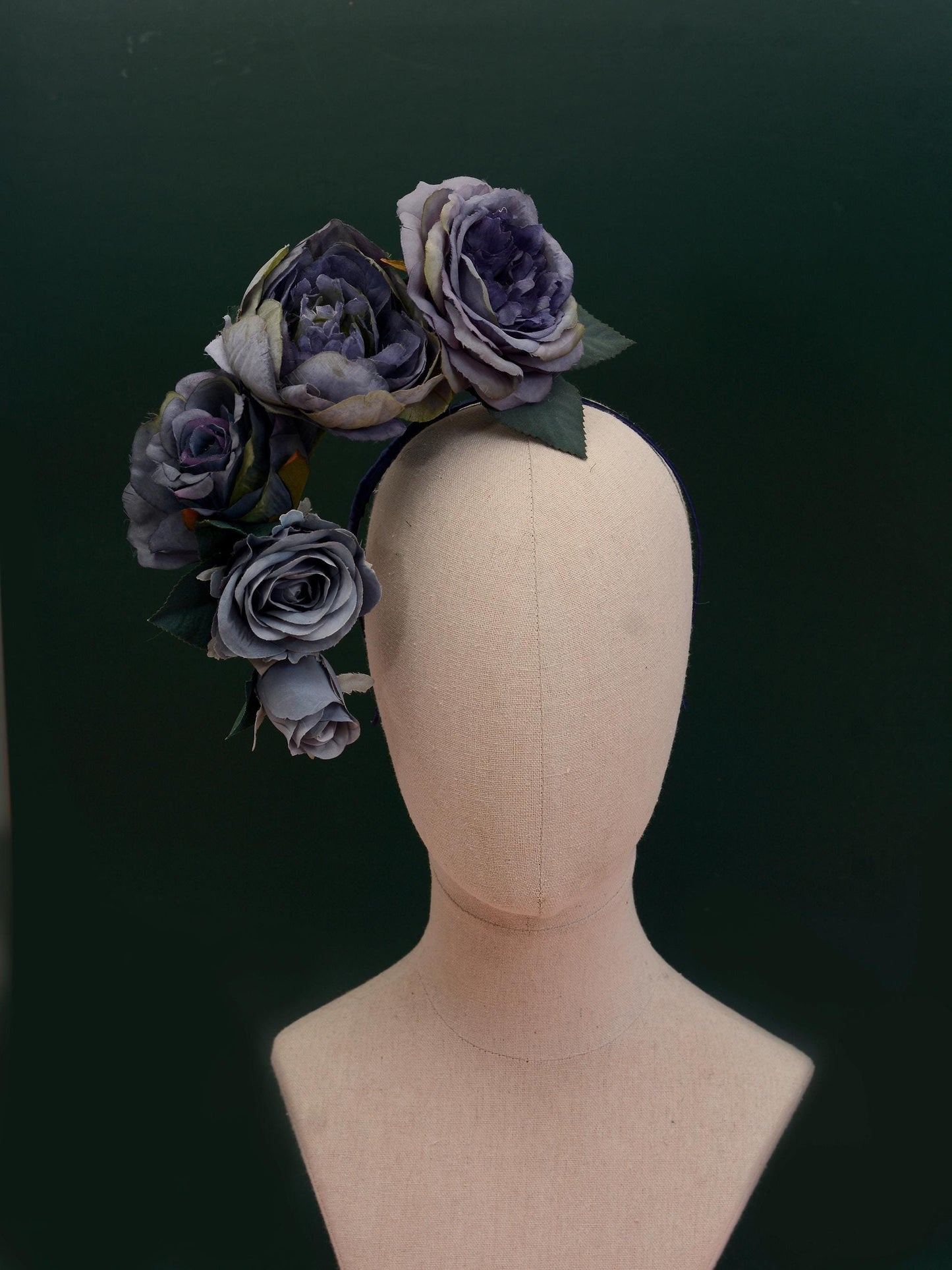 Sculptural Floating Flower Headpiece in Shades of Blue | Floating Rose Flower Crown | Flower Headband | Wedding Headpiece | Races Headpiece