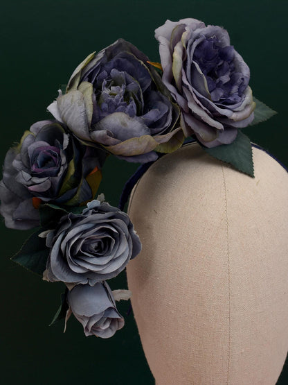 Sculptural Floating Flower Headpiece in Shades of Blue | Floating Rose Flower Crown | Flower Headband | Wedding Headpiece | Races Headpiece