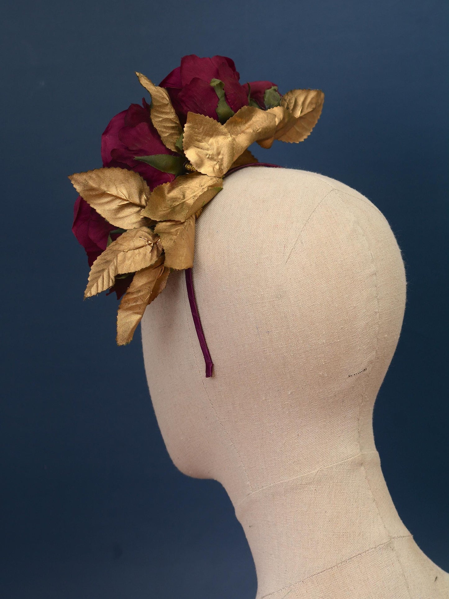 Plum Purple and Gold Floating Roses Headpiece | Flower Headband | Flower Fascinator | Bridal Headpiece | Wedding Headpiece | Races Headpiece