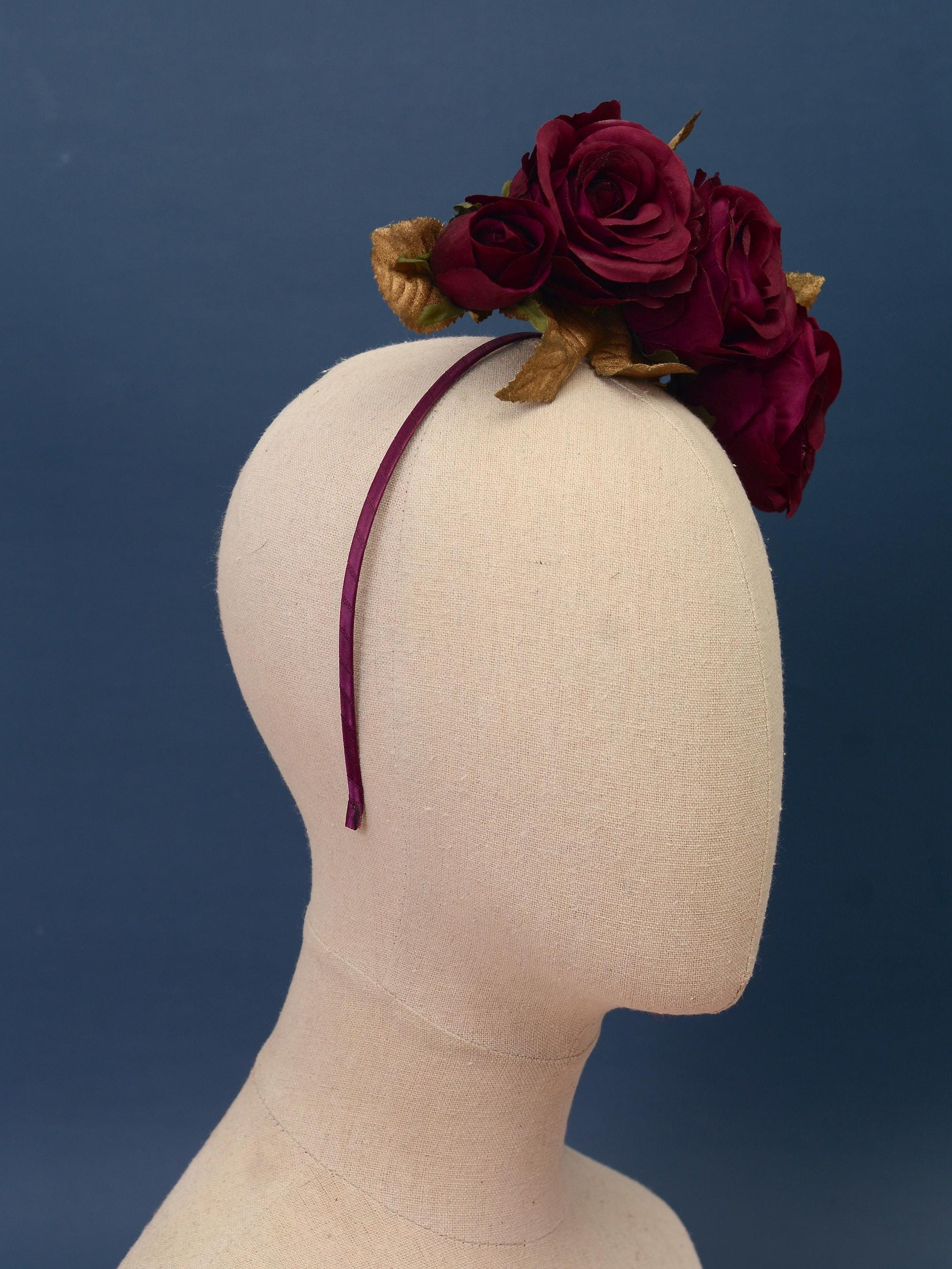 Plum Purple and Gold Floating Roses Headpiece | Flower Headband | Flower Fascinator | Bridal Headpiece | Wedding Headpiece | Races Headpiece