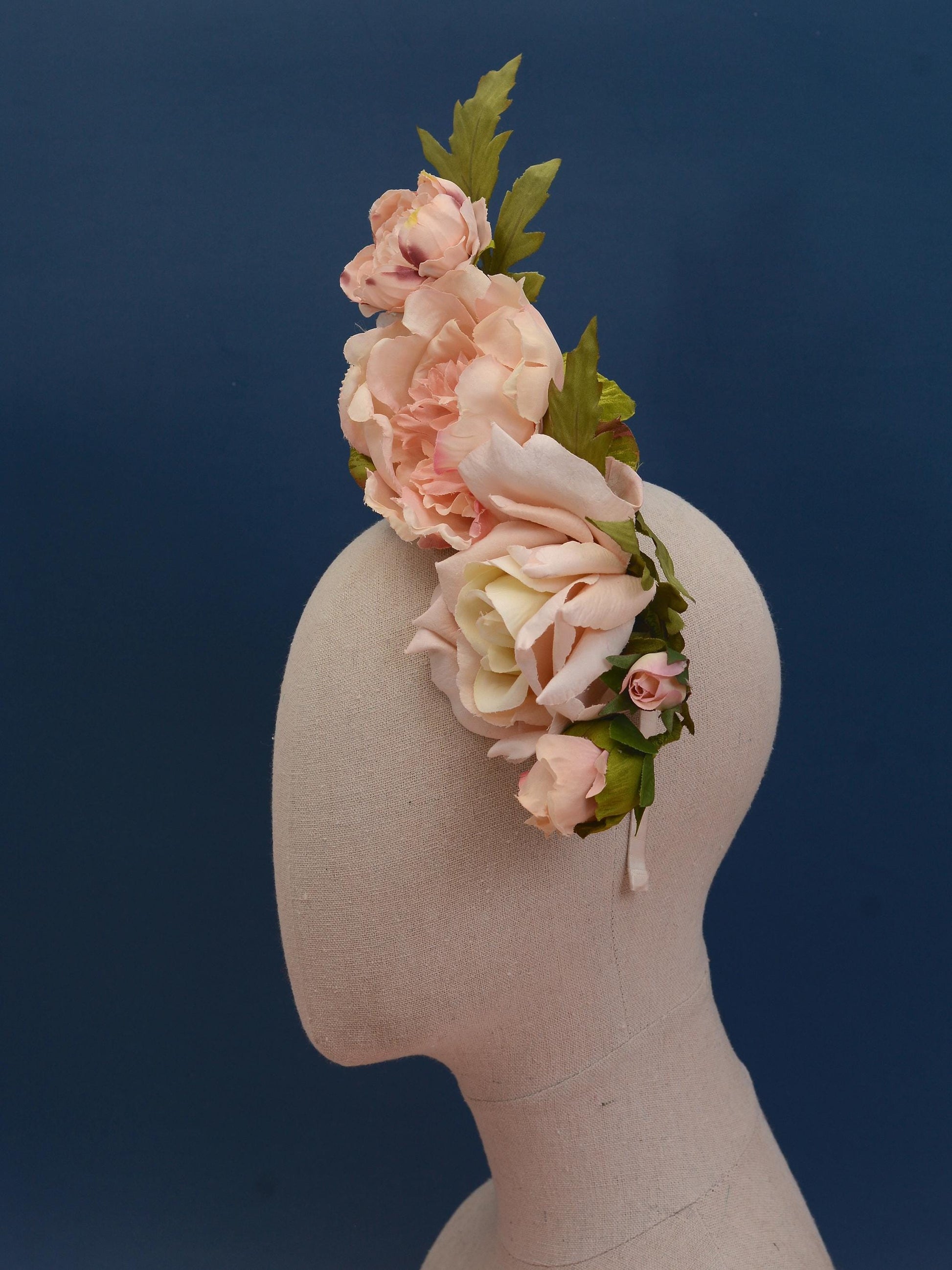 Floating Flower Headpiece in Blush Pink Peony and Roses | Flower Crown | Flower Headband | Wedding Headpiece | Races Headpiece