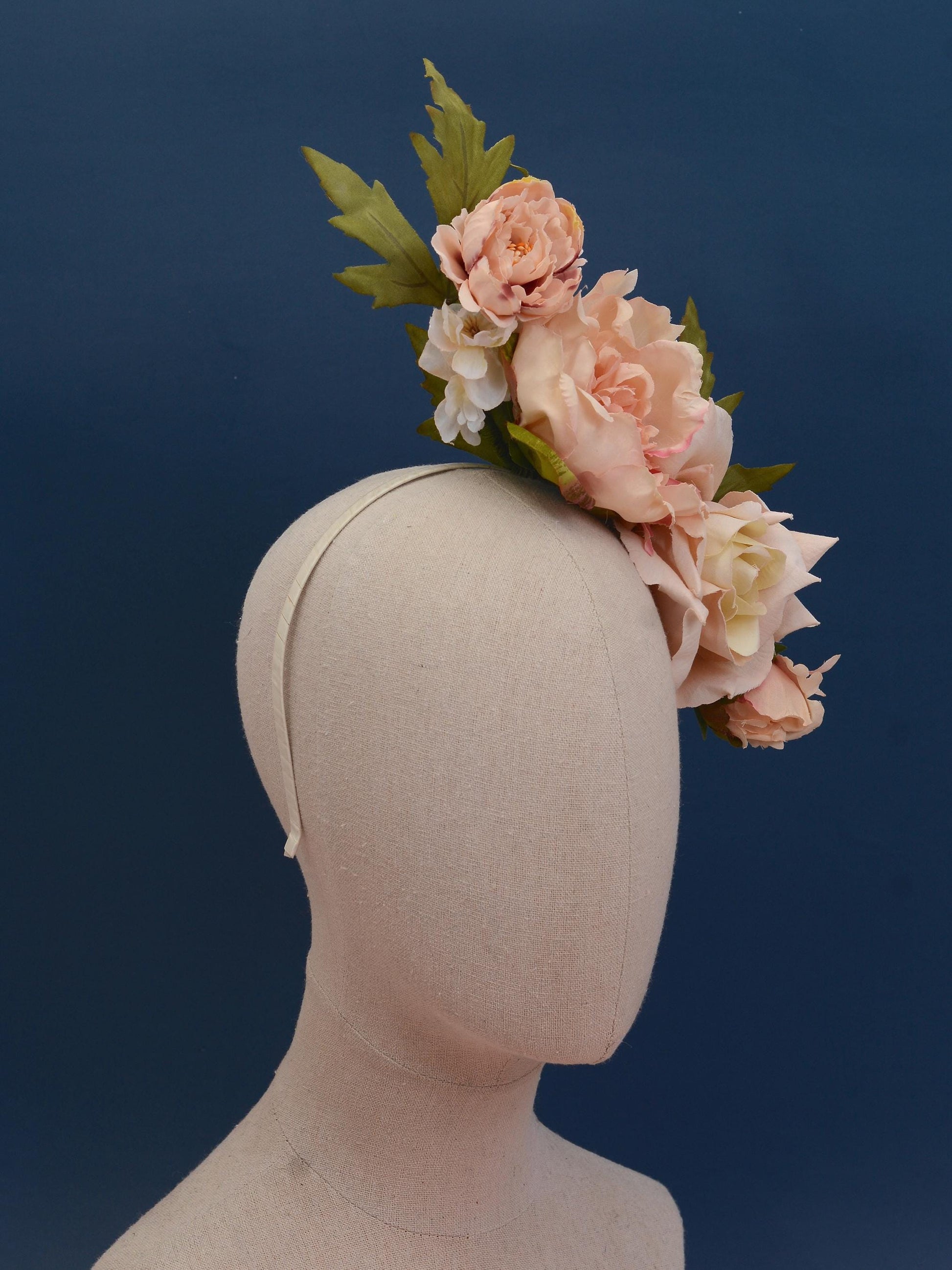 Floating Flower Headpiece in Blush Pink Peony and Roses | Flower Crown | Flower Headband | Wedding Headpiece | Races Headpiece