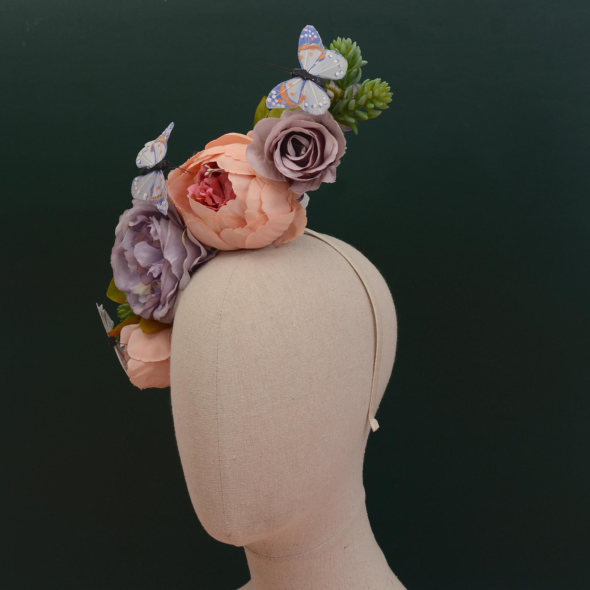 Sculptural Flower Headpiece in Blush Pink and Lilac | Flower Crown | Flower Headband | Wedding Headpiece | Races Headpiece