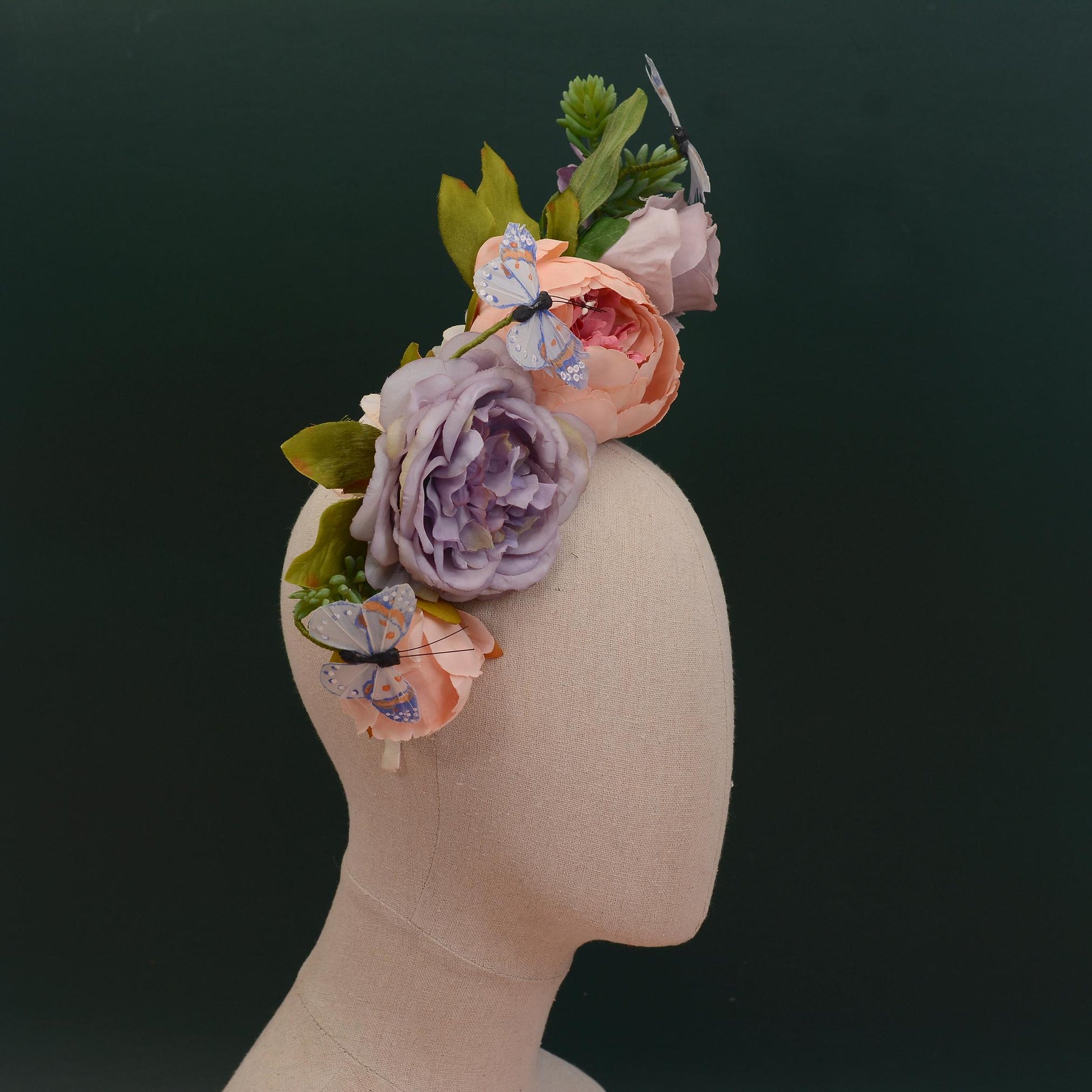 Sculptural Flower Headpiece in Blush Pink and Lilac | Flower Crown | Flower Headband | Wedding Headpiece | Races Headpiece