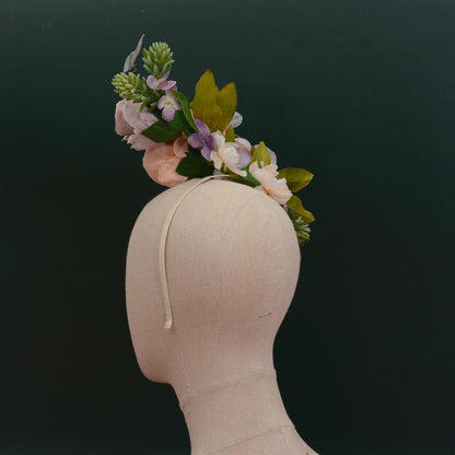 Sculptural Flower Headpiece in Blush Pink and Lilac | Flower Crown | Flower Headband | Wedding Headpiece | Races Headpiece
