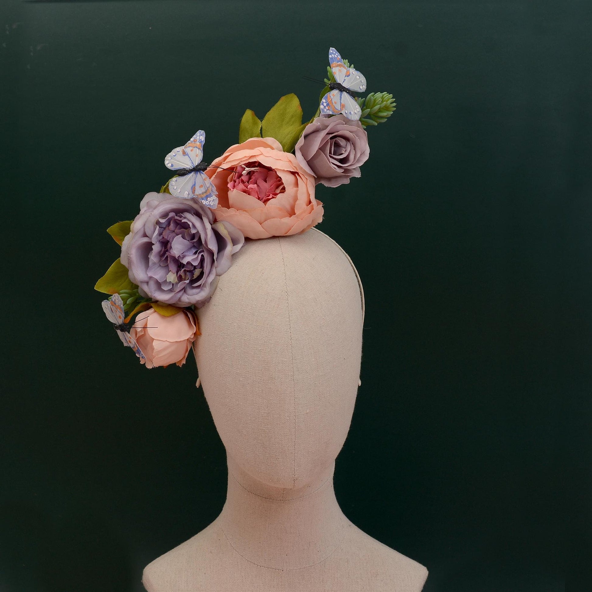 Sculptural Flower Headpiece in Blush Pink and Lilac | Flower Crown | Flower Headband | Wedding Headpiece | Races Headpiece