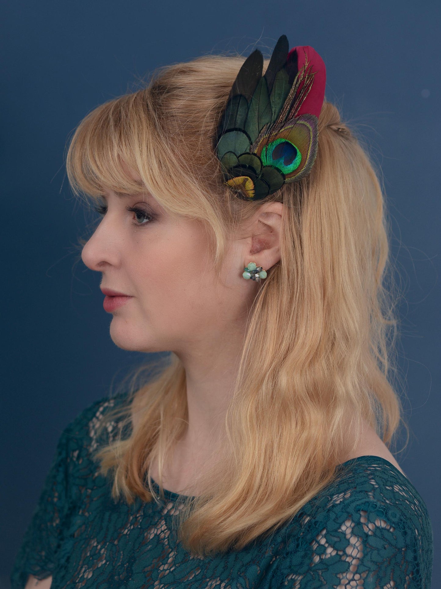 Burgundy and Peacock Feather Hair Clip | Peacock Feather Fascinator | Wedding Fascinator | Bridal Hair Clip | Bridesmaid Hair Clip