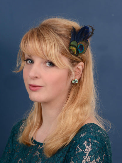 Navy Blue Peacock Feather Hair Clip | Peacock Feather Fascinator | Peacock Feather Headpiece | Bridal Hair Clip | Bridesmaid Hair Clip