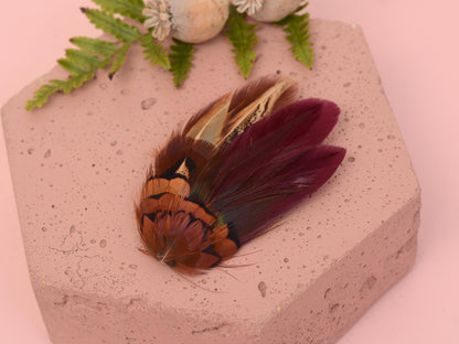 Small Plum Purple and Copper Pheasant Feather Hair Clip | Feather Fascinator | Bridal | Bridesmaid Hair Clip | Wedding Fascinator
