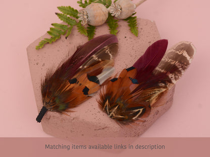 Small Plum Purple and Copper Pheasant Feather Hair Clip | Feather Fascinator | Bridal | Bridesmaid Hair Clip | Wedding Fascinator