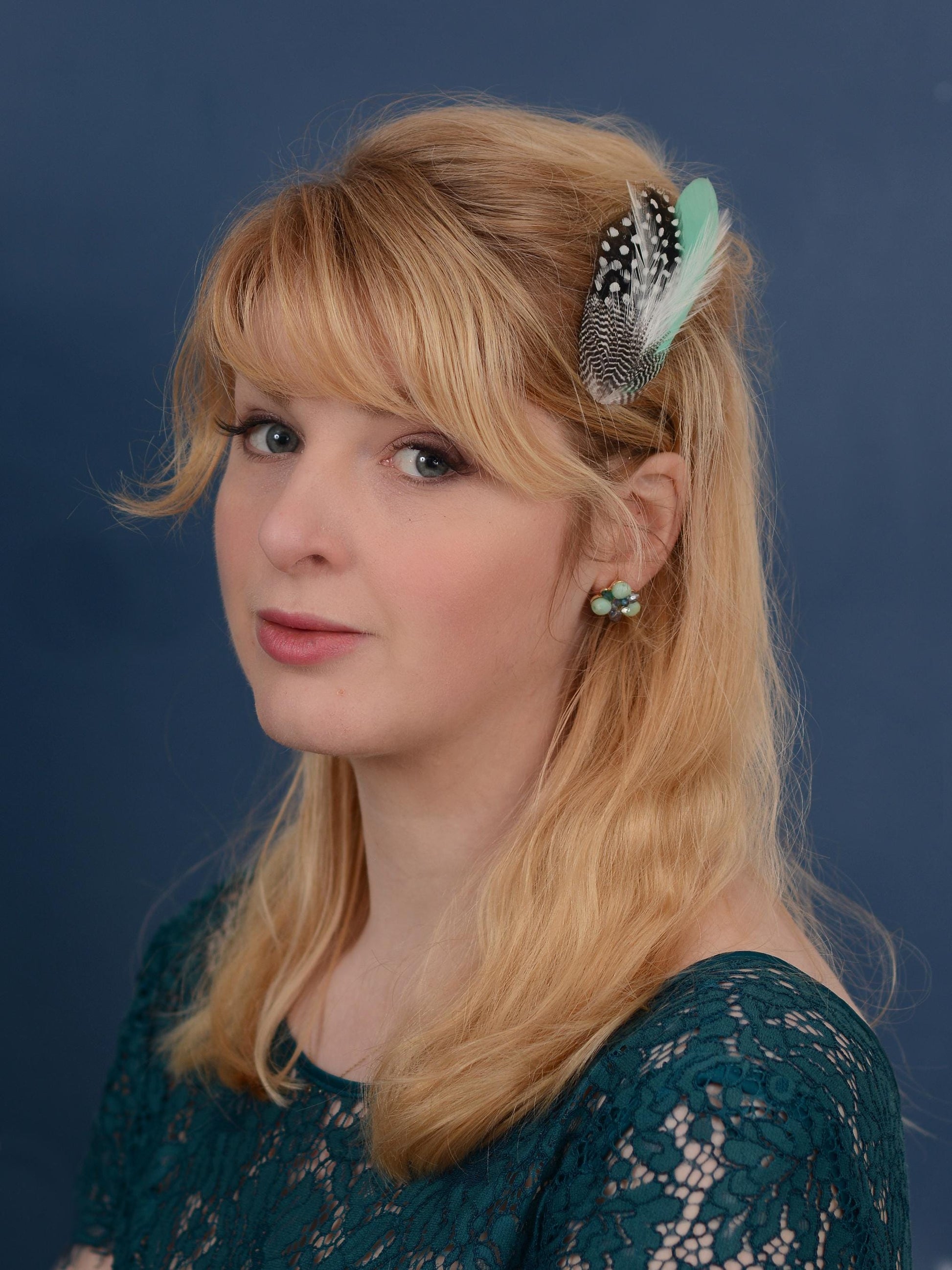 Feather Hair Clip in Mint Green and Polka Dot | Mint Feather Hair Clip | Mint Feather Headpiece | Wedding Fascinator | Bridal Headpiece