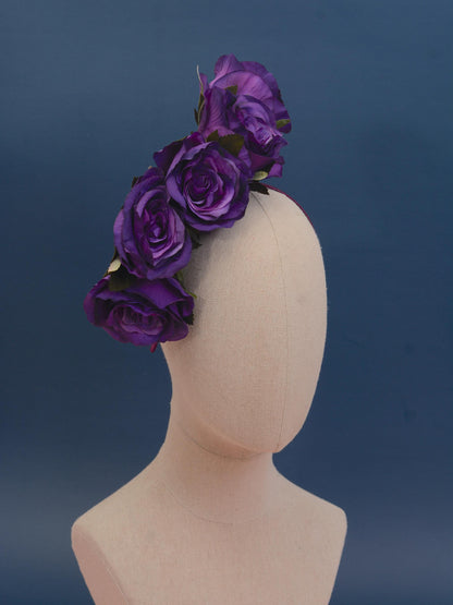 Royal Purple Floating Rose Headpiece | Flower Headband | Flower Crown | Wedding Headpiece | Races Headpiece