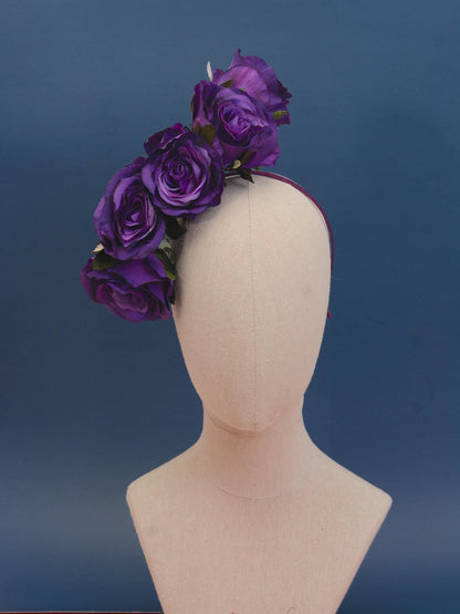 Royal Purple Floating Rose Headpiece | Flower Headband | Flower Crown | Wedding Headpiece | Races Headpiece