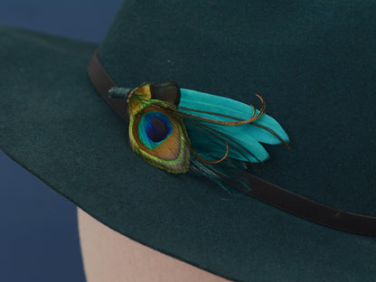 Teal Peacock Feather Boutonniere | Peacock Feather Corsage | Peacock Feather Brooch