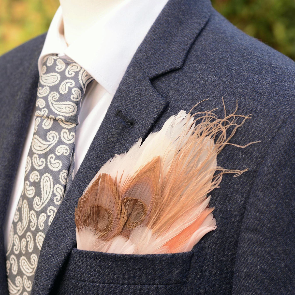 Ivory and Blush Pink Feather Pocket Square No.144 | Suit Accessory | Feather Neck Tie | Grooms Outfit | Groomsmen Gift | Wedding