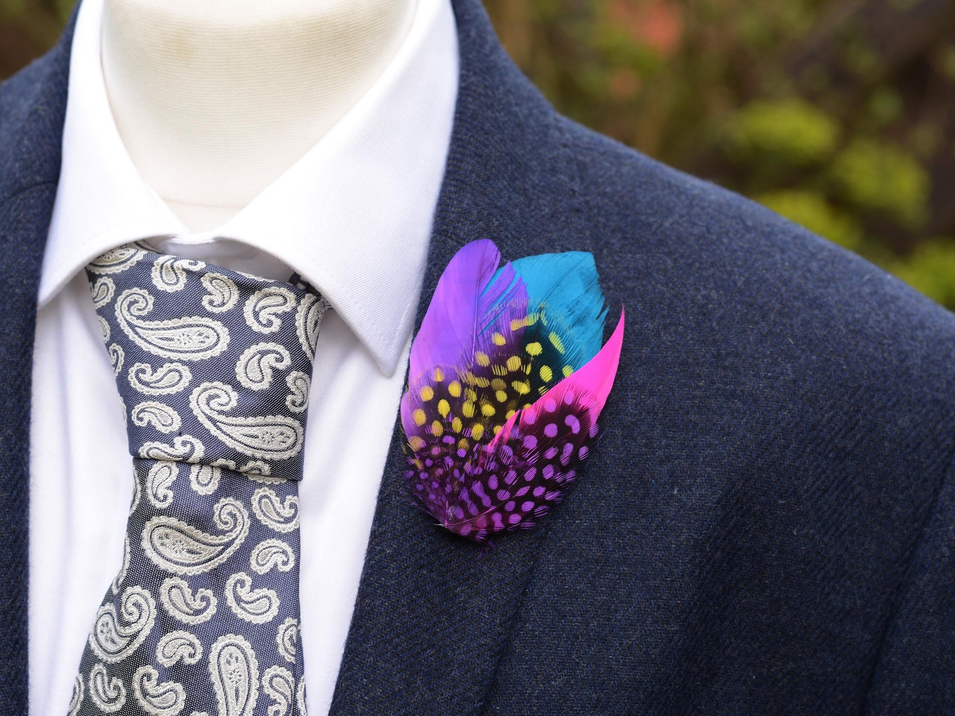 Purple, Pink, Blue and Yellow Feather Hat Pin Small No.85 | Purple Feather Boutonniere | Bright Feather Brooch | Feather Lapel Pin