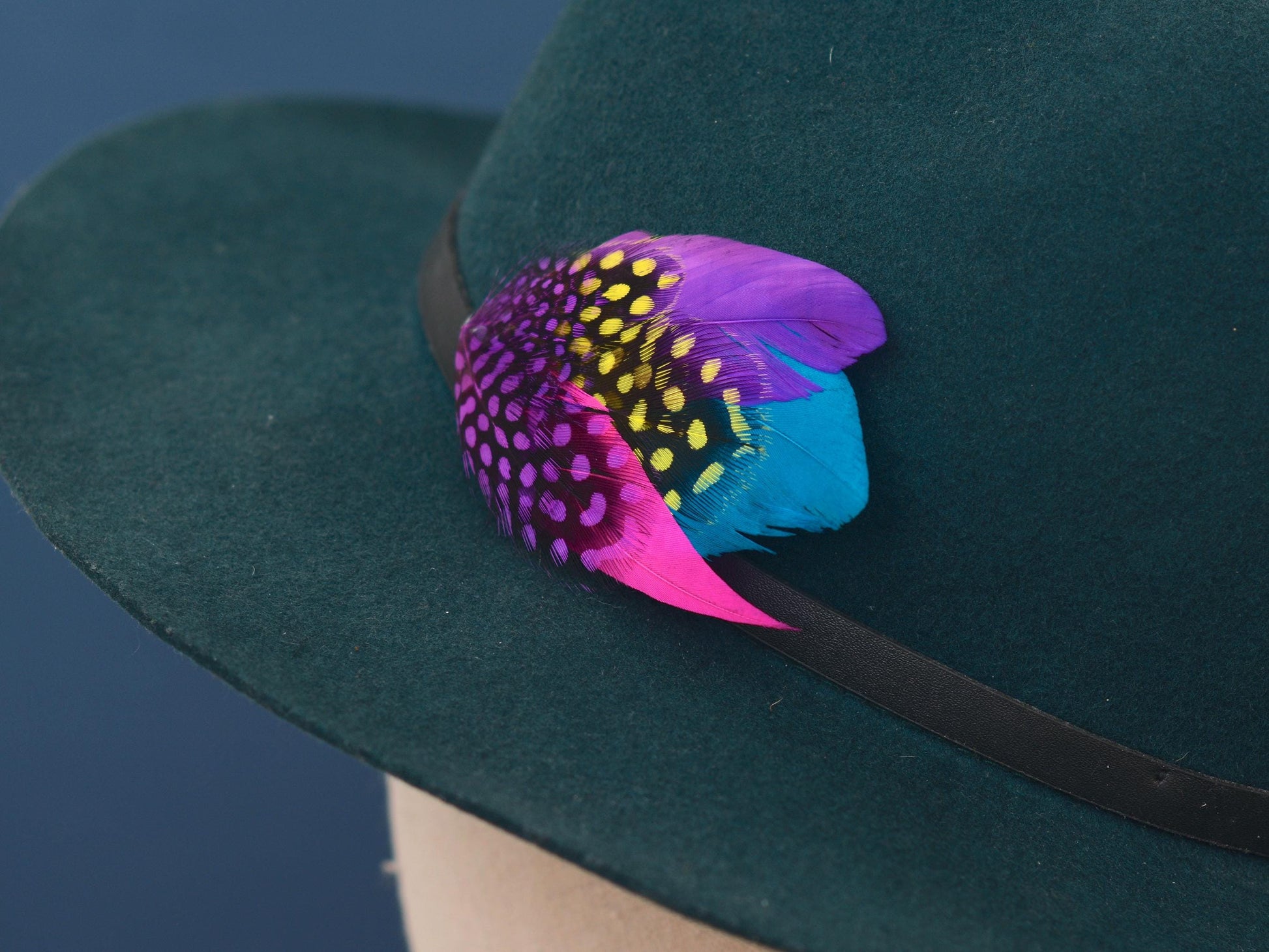 Purple, Pink, Blue and Yellow Feather Hat Pin Small No.85 | Purple Feather Boutonniere | Bright Feather Brooch | Feather Lapel Pin