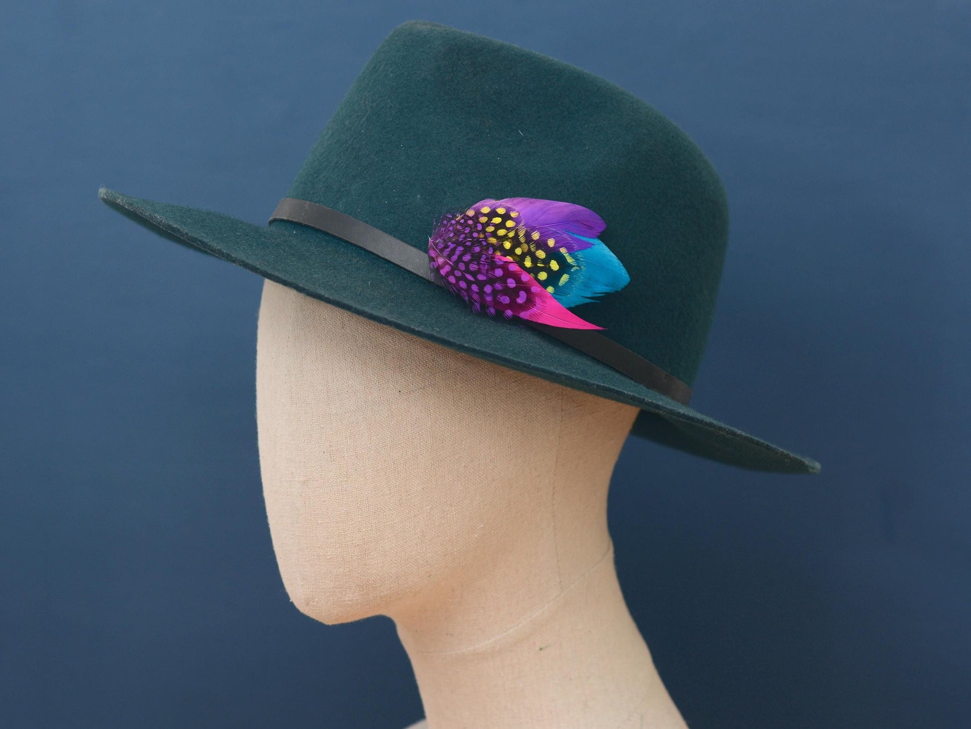 Purple, Pink, Blue and Yellow Feather Hat Pin Small No.85 | Purple Feather Boutonniere | Bright Feather Brooch | Feather Lapel Pin
