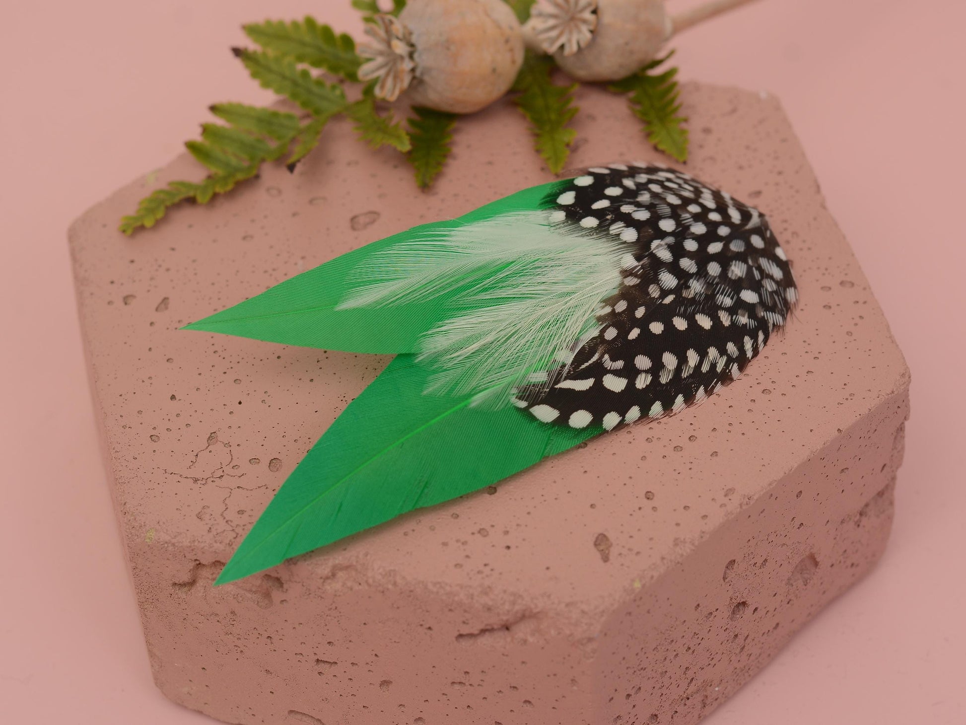 Emerald Green Polka Dot Feather Hair Clip, Green Feather Fascinator