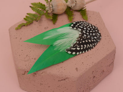 Emerald Green Polka Dot Feather Hair Clip, Green Feather Fascinator