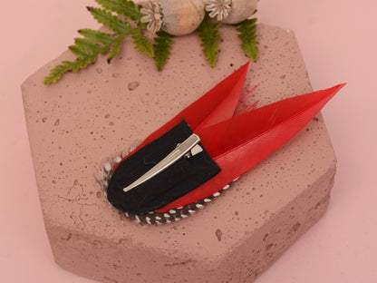 Red and Polka Dot Feather Hair Clip | Red Feather Fascinator | Red Feather Headpiece | Red Fascinator Wedding Fascinator | Bridal Headpiece