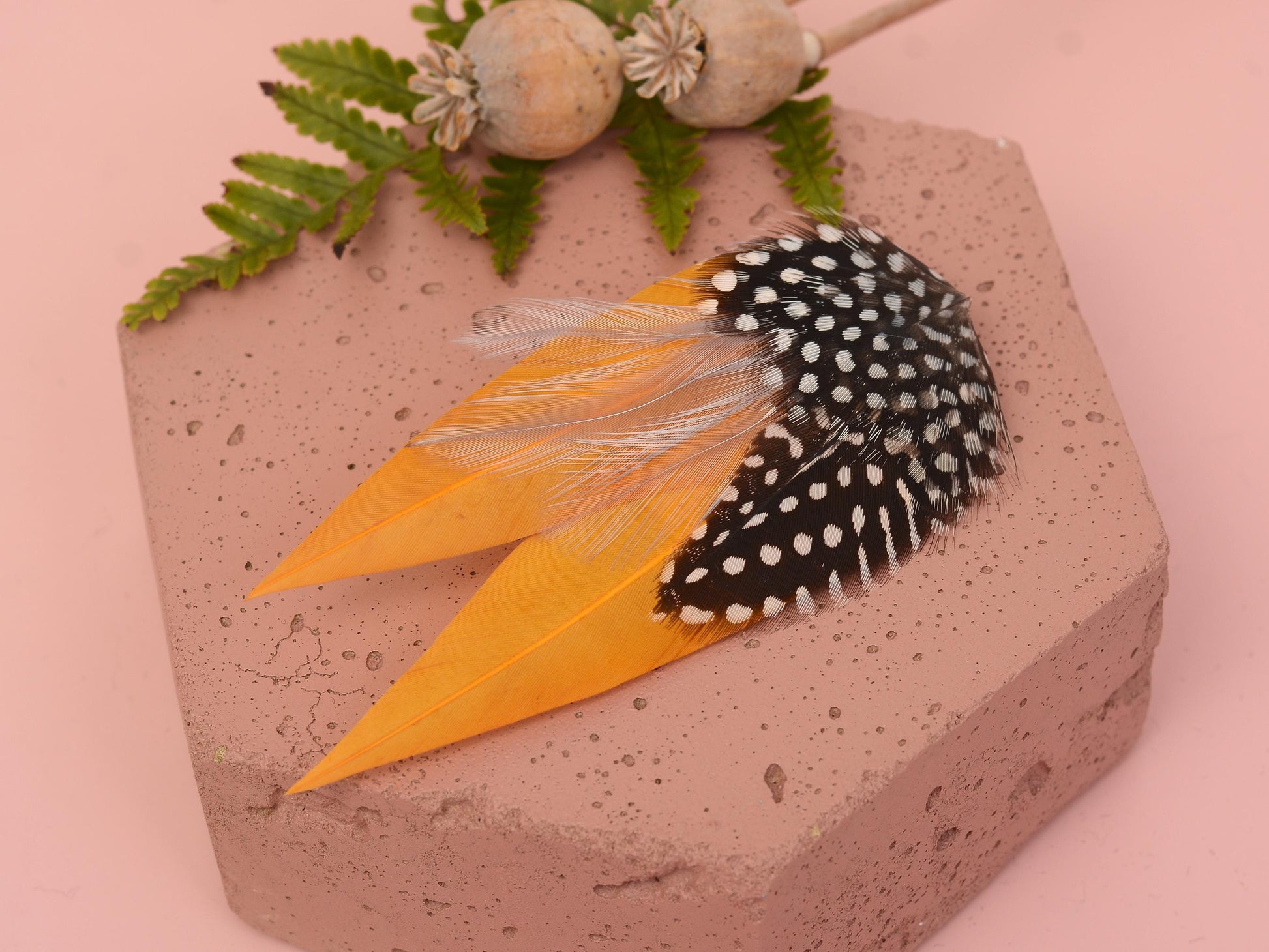 Mustard Yellow and Polka Dot Feather Hair Clip | Yellow Feather Fascinator | Gold Yellow Feather Headpiece | Wedding Fascinator